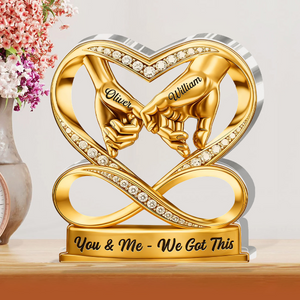 Linked By Love Pinky Promise Hands Couple - Personalized Acrylic Plaque Custom Shape - Gift For Her/Him, Husband/Wife, Couples on Anniversary, Valentine's Day