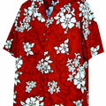 White Hibiscus Boys Hawaiian Shirt in Red
