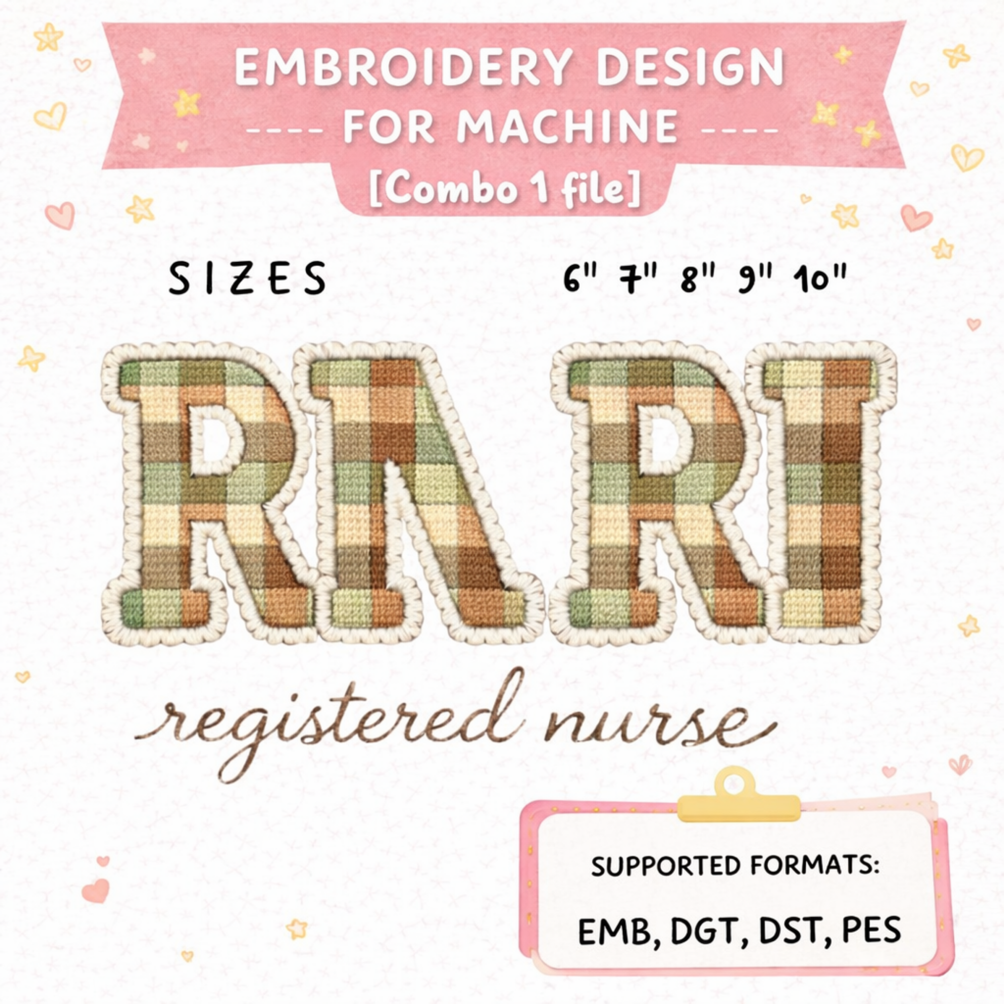 Registered Nurse RN Embroidery File Floral Nursing Design Machine Stitch Pattern