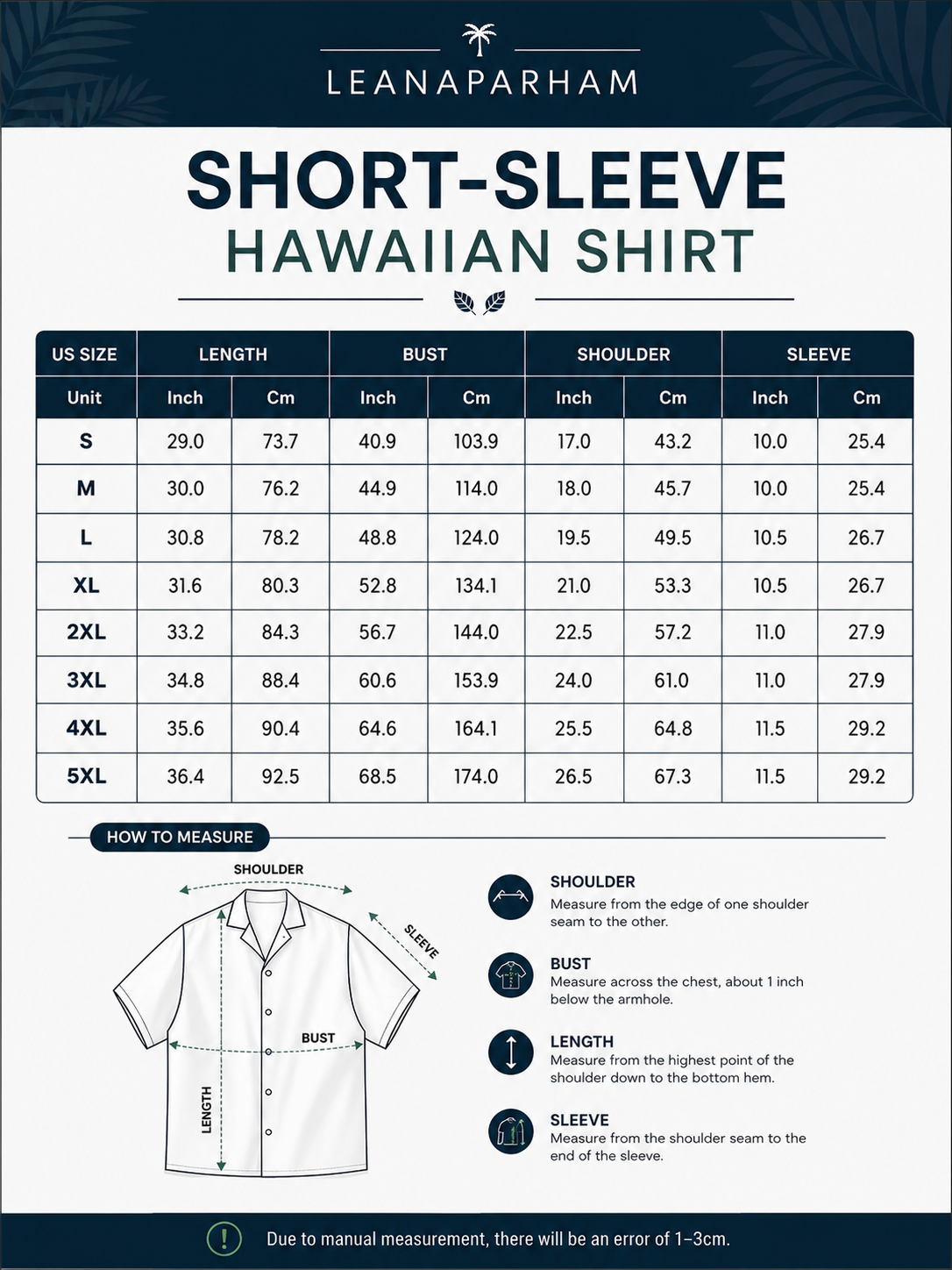 Hawaiian Shirt Size Chart