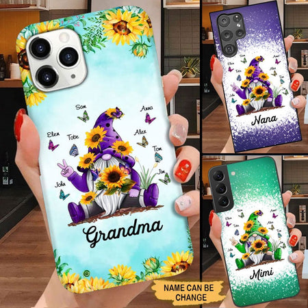 Sunflower Gnome Butterflies Grandma With Grankids Personalized Grandma Phone Case SCMAY2204