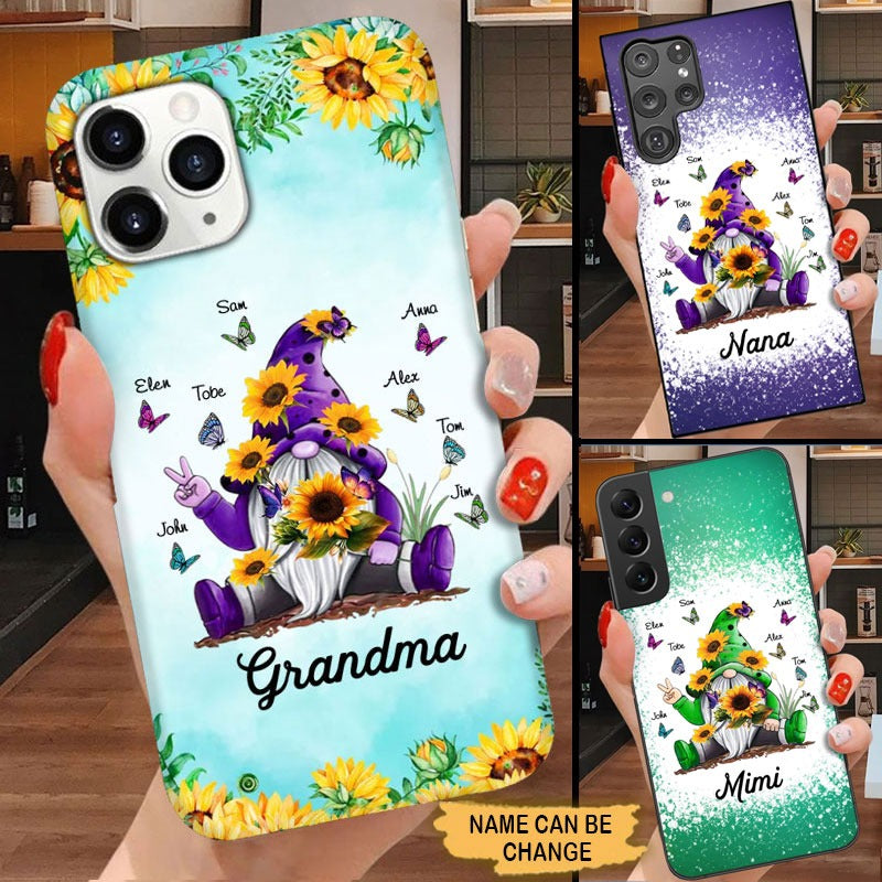 Sunflower Gnome Butterflies Grandma With Grankids Personalized Grandma Phone Case SCMAY2204