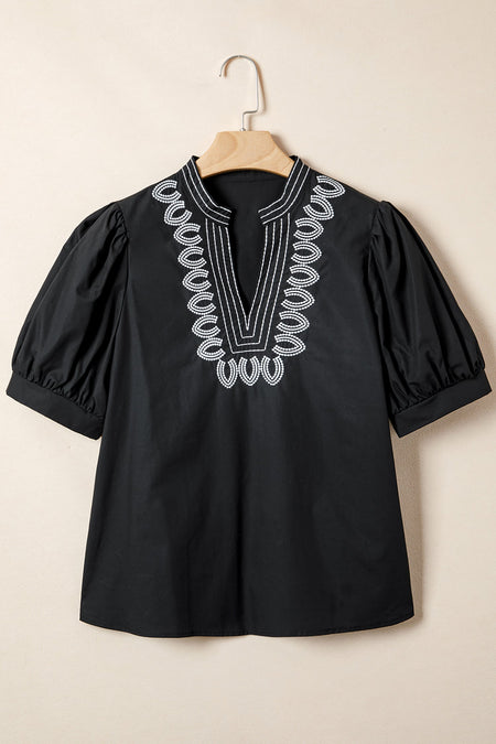 Raelynn Contrast Embroidered Detail Blouse