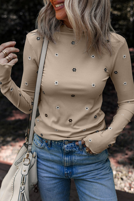 Genesis Embroidered Detail Ribbed Long Sleeve Top