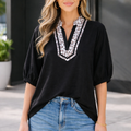 Keziah Sleeve Patchwork Trim Blouse