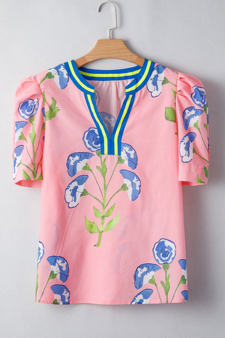 Autumn Notched Bubble Sleeve Blouse