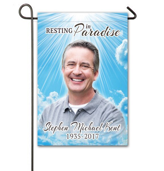 Blue Skies Personalized Memorial Garden Flag
