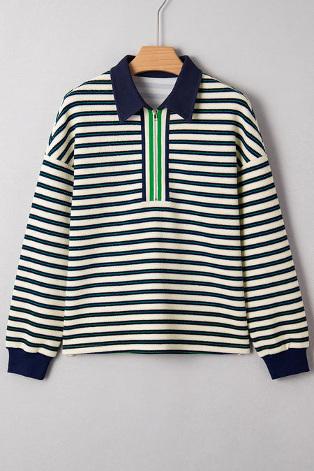 Louisa Contrast Collar Zip Long Sleeve Top