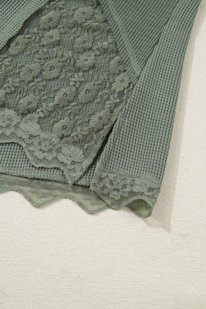 Miriam Ribbed Lace Patchwork Long Sleeve Top