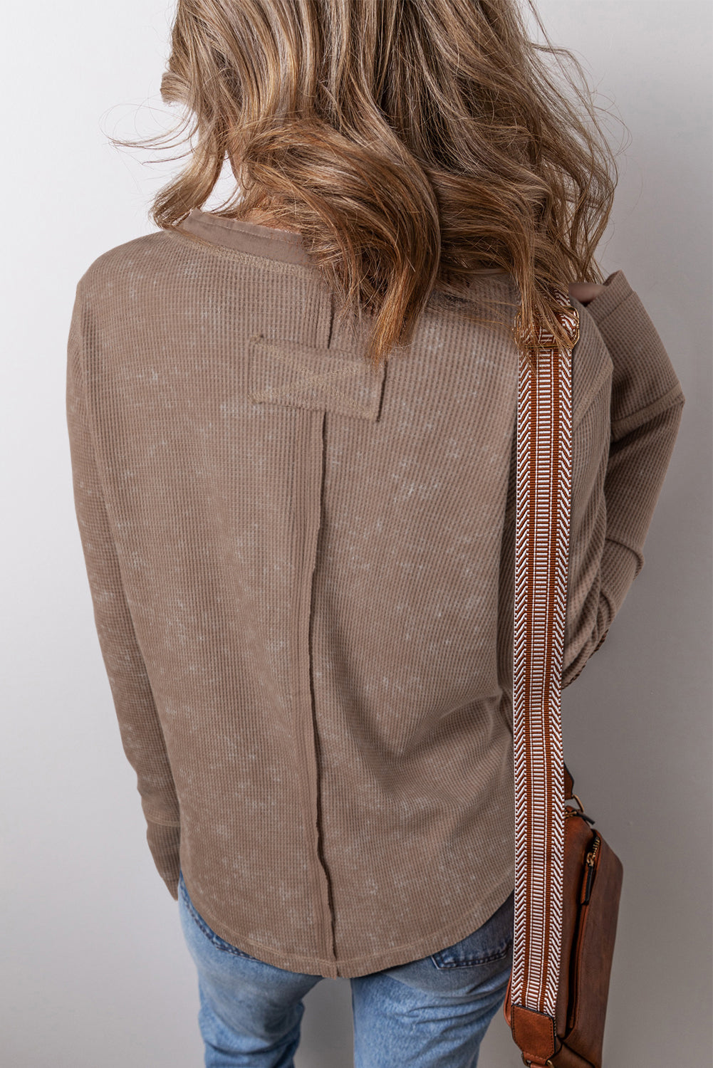 Zahra Waffle Knit Neckline Long Sleeve Top