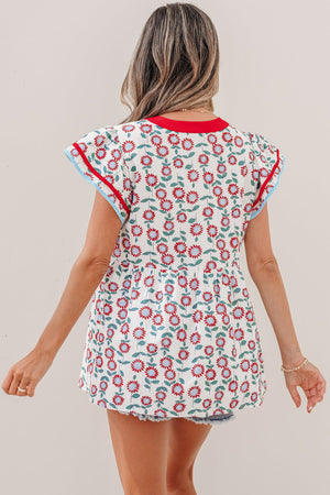 Avery Trim Flutter Sleeve Blouse
