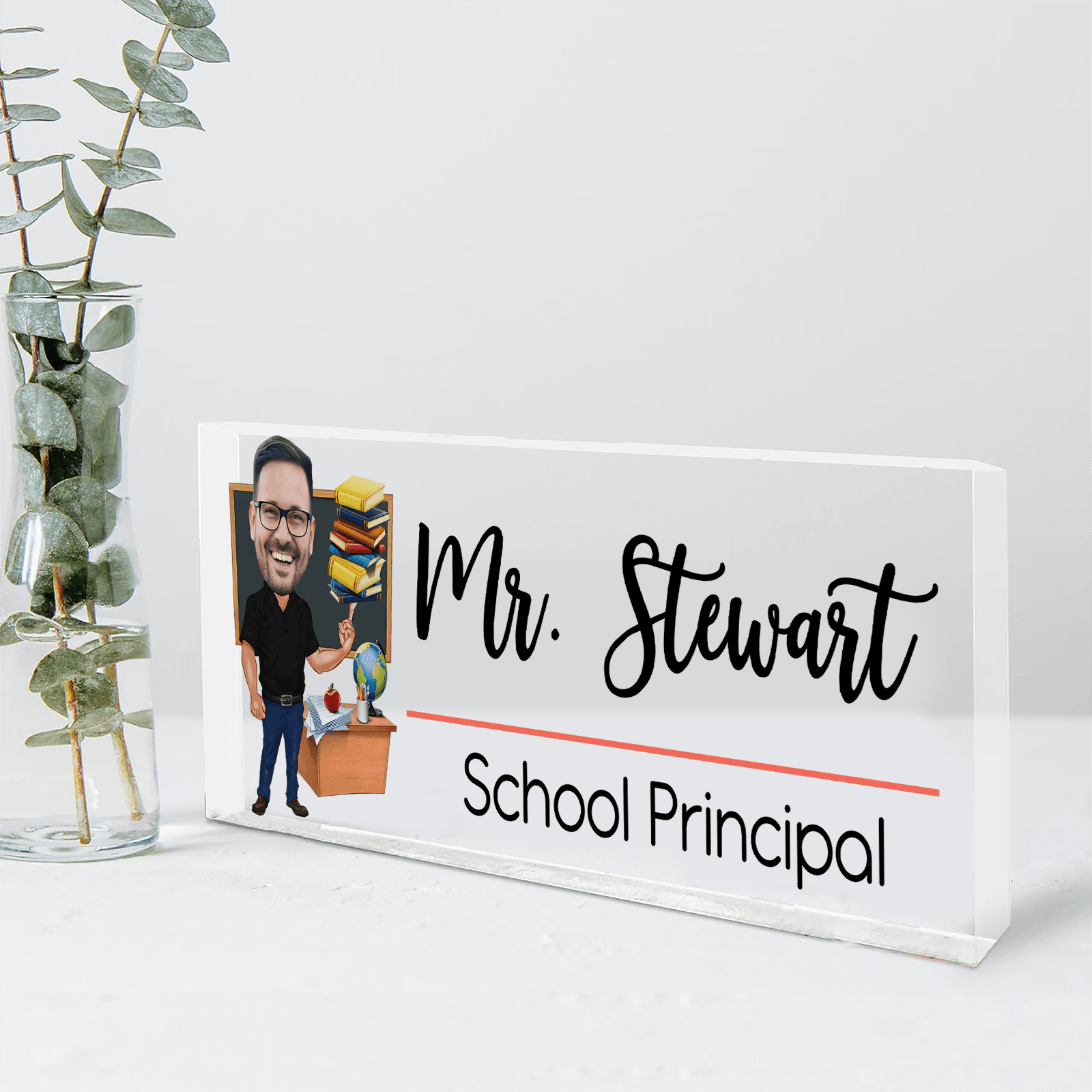 Funny Teacher Portrait - Personalized Custom Desk Name Plate, Name Sign, Acrylic Plaque - Back To School/First Day Of School, Birthday, Loving, Funny Gift for Teacher, Kindergarten, Preschool, Pre K, Paraprofessional