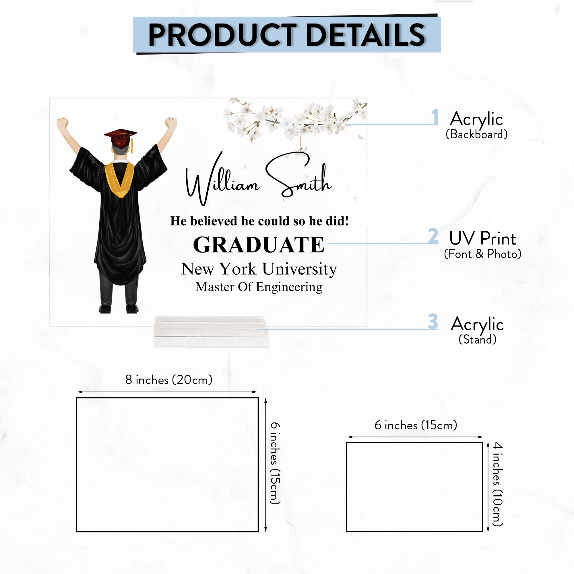 Graduation Gifts, Presents & Ideas For Him, Grad Ceremony, Commencement, Convocation, College & uni University, Personalized Custom Acrylic Plaque