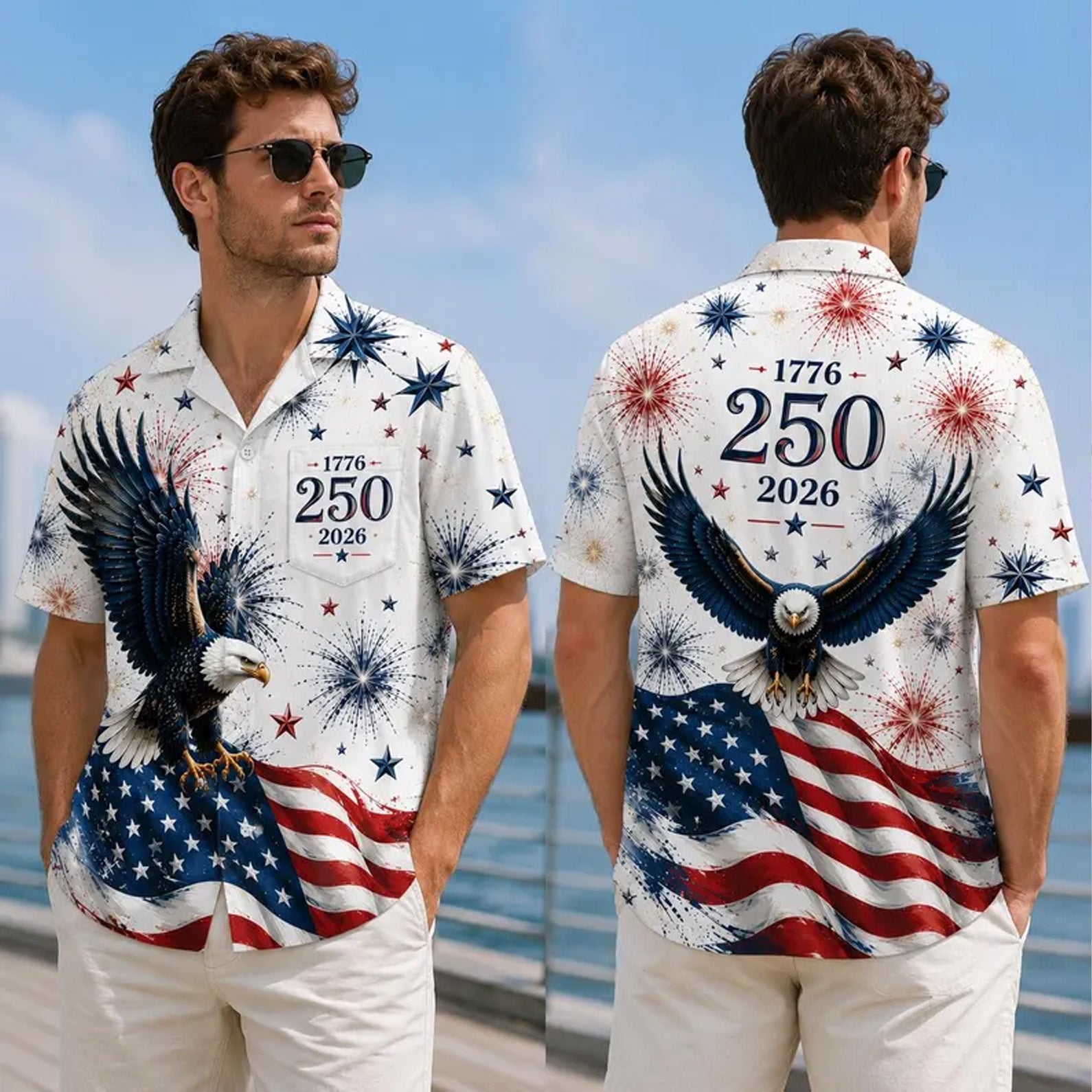 USA 250 Years of Freedom Hawaiian Shirt, Patriotic Eagle Flag 1776-2026 AOP Hawaii Shirt 685166 WFD