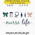 Nurse Life Embroidery File, Stethoscope Bow Medical Nurse Design