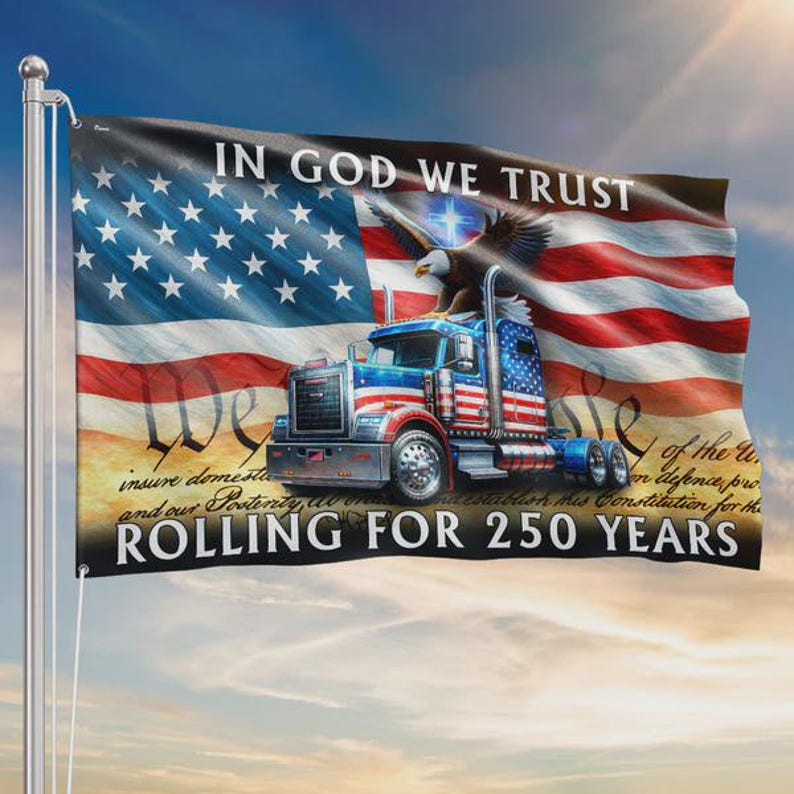 250 Years Rolling American Flag, Truck Driver Christ Gift, 1776-2026 Patriotic Semiquincentennial Decor TH10 169789