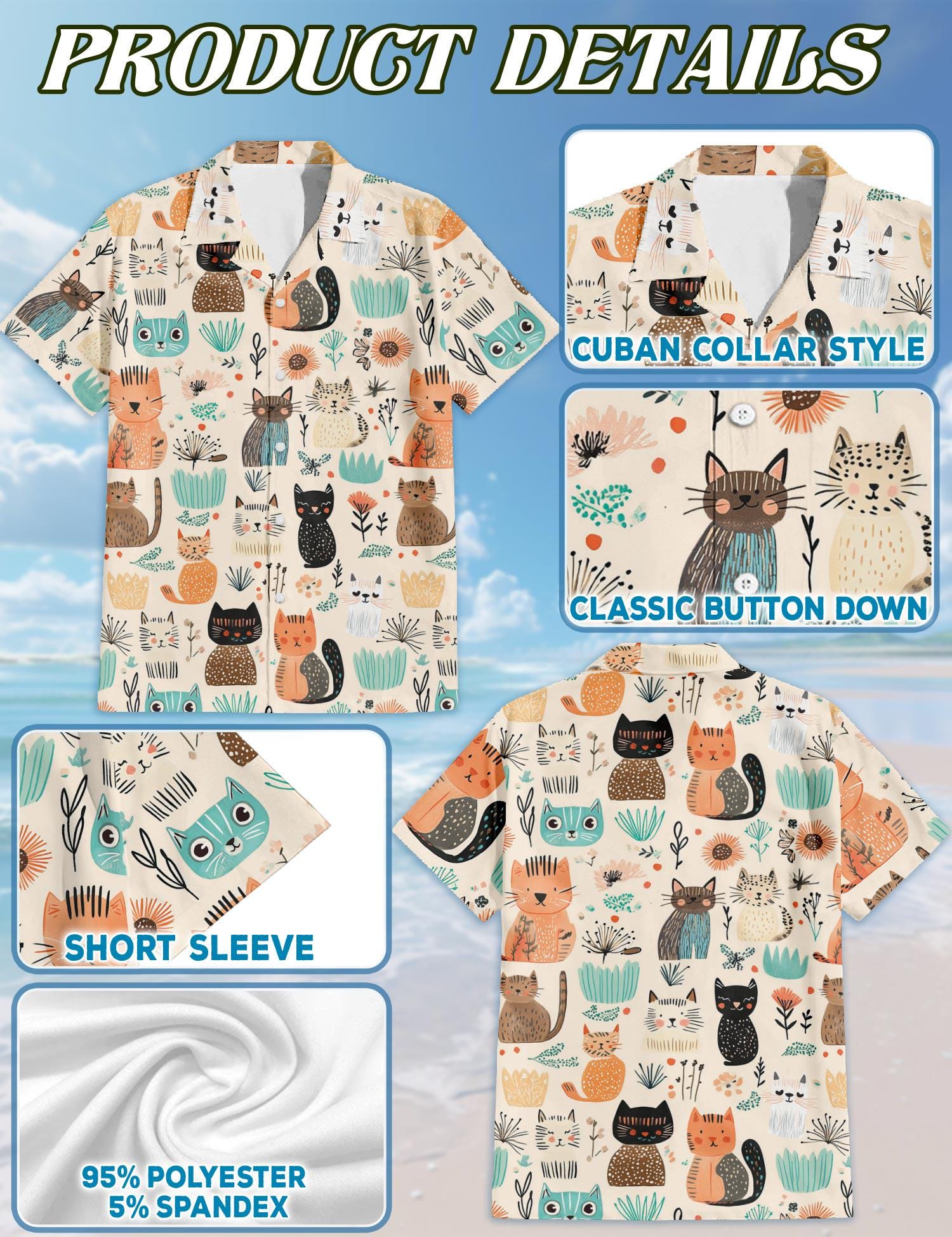 Cat Abstract Trees and Flowers Hawaiian Shirt For Men, All Over Print Aloha Shirt, Unisex Tropical Summer Shirt, S-5XL
