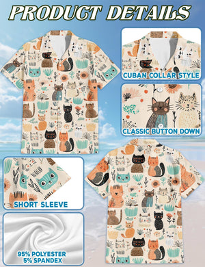 Cat Abstract Trees and Flowers Hawaiian Shirt For Men, All Over Print Aloha Shirt, Unisex Tropical Summer Shirt, S-5XL