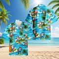 Surfing Shark Hawaiian Shirt, Summer Holiday Aloha Beach Party Shirt for Men Women, Funny Tropical Surf Button-Up, S-5XL