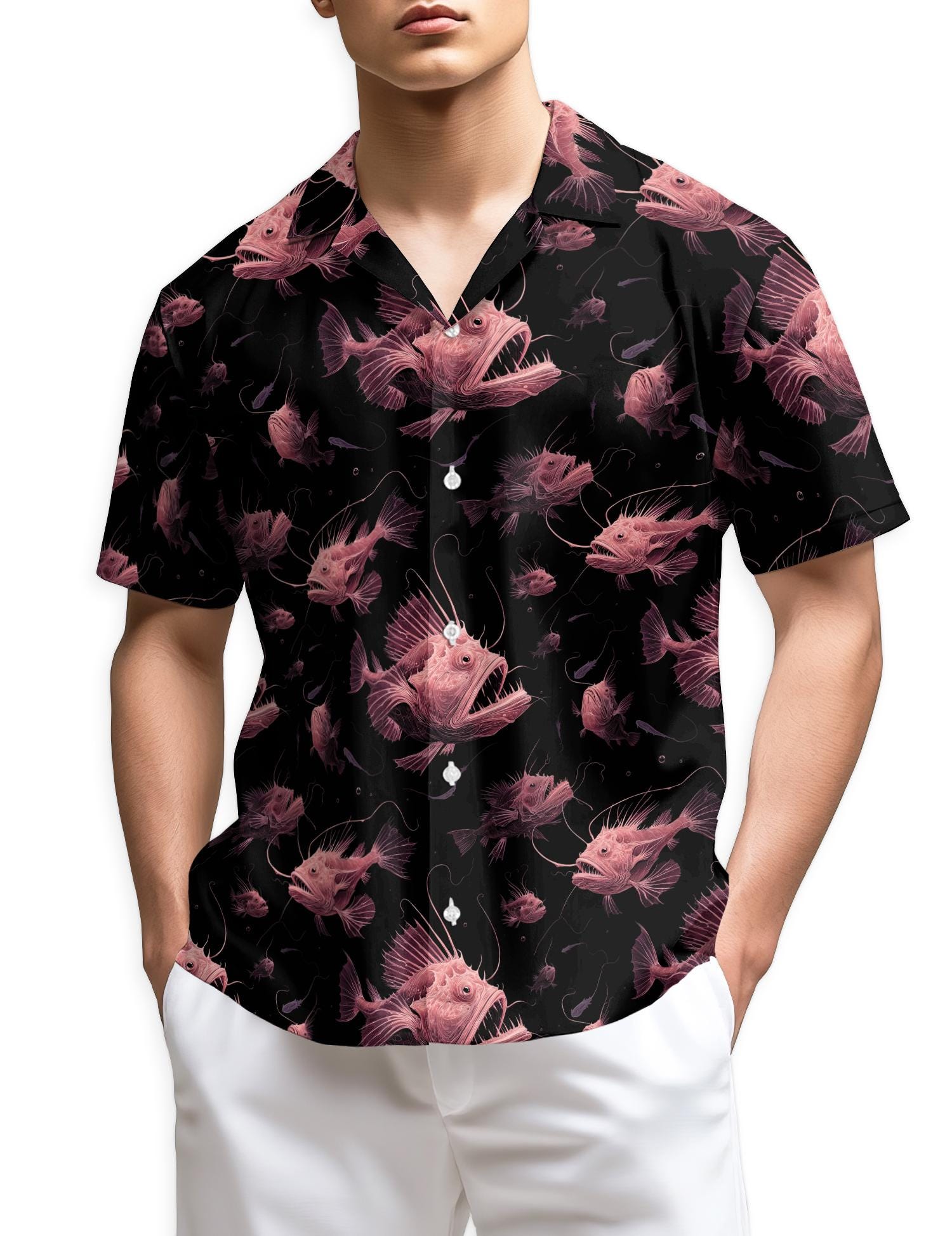 Angel Fish Hawaiian Shirt, Tropical Ocean Aloha Shirt for Men Women, Colorful Reef Fish Button-Up Summer Vacation Top, Sizes S–5XL