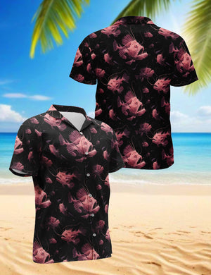 Angel Fish Hawaiian Shirt, Tropical Ocean Aloha Shirt for Men Women, Colorful Reef Fish Button-Up Summer Vacation Top, Sizes S–5XL