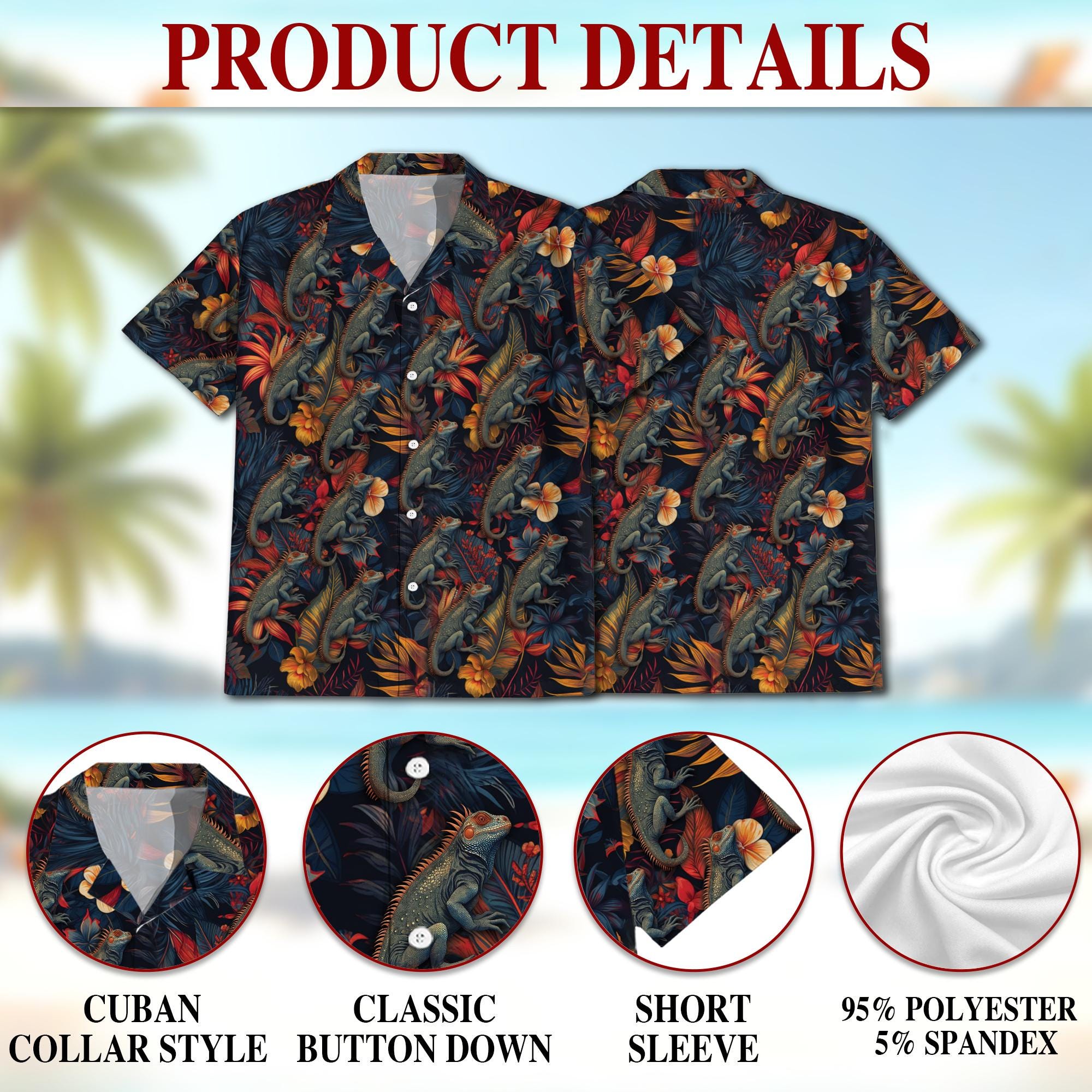 Amazing Iguanas Hawaiian Shirt, Tropical Lizard Aloha Shirt for Men Women, Colorful Reptile Print Button-Up Summer Vacation Top, Sizes S–5XL