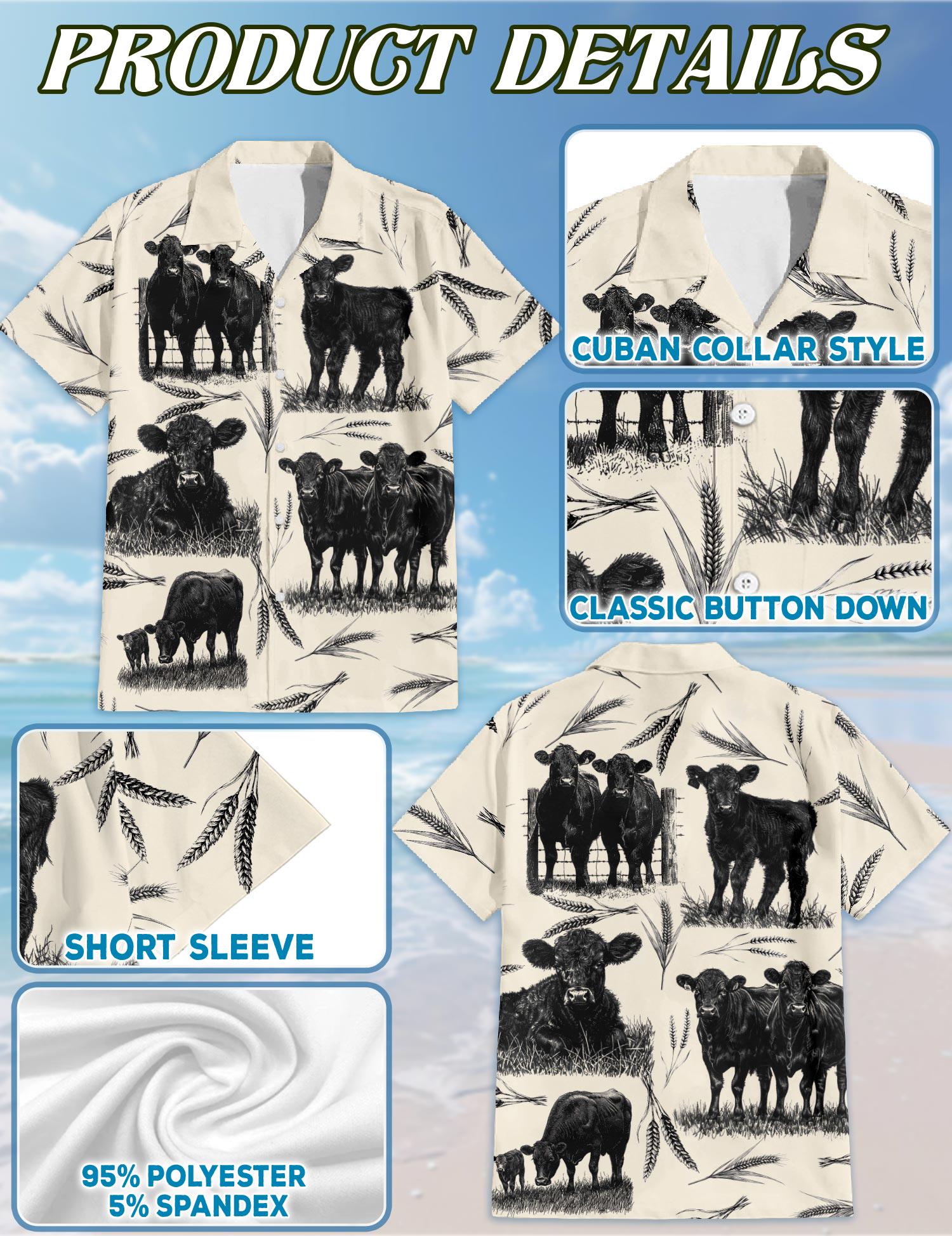 Cow Hawaiian Shirt Vintage Cattle Farm Lovers Shirt, Retro Farmer Gift Aloha Shirt Summer Unisex Button-Up Top, S–5XL