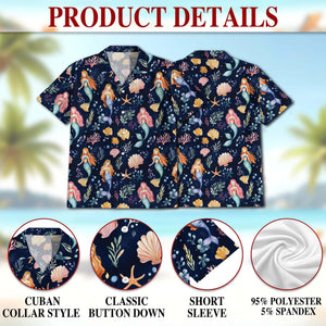 Cute Mermaid Hawaiian Shirt, Fun Mermaid Aloha Shirt for Men Women, Tropical Ocean Button-Up Summer Top, S-5XL