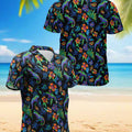 Colorful Gecko Pattern Hawaiian Shirt, Tropical Lizard Aloha Shirt for Men Women, Vibrant Gecko Print Button-Up Summer Top, S-5XL