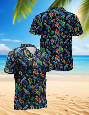 Colorful Gecko Pattern Hawaiian Shirt, Tropical Lizard Aloha Shirt for Men Women, Vibrant Gecko Print Button-Up Summer Top, S-5XL