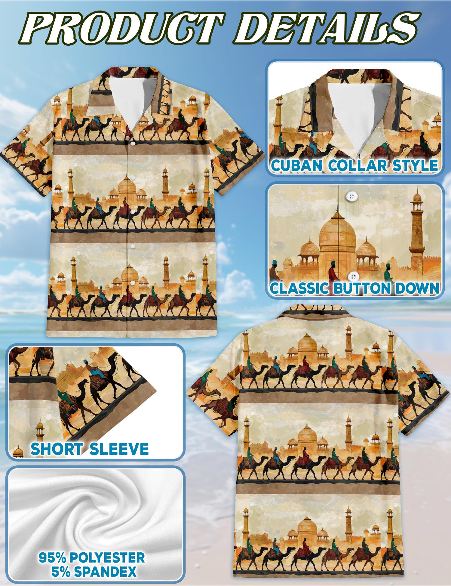 Desert Camel Hawaiian Shirt, Arabian Desert Aloha Shirt for Men Women, Camel Pattern Tropical Button-Up Summer Top, S-5XL