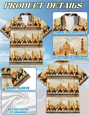 Desert Camel Hawaiian Shirt, Arabian Desert Aloha Shirt for Men Women, Camel Pattern Tropical Button-Up Summer Top, S-5XL