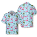 Christmas Flamingo Seamless Pattern Hawaiian Shirt, Tropical Holiday Aloha Shirt for Men Women, Cute Xmas Flamingo Button-Up, S-5XL