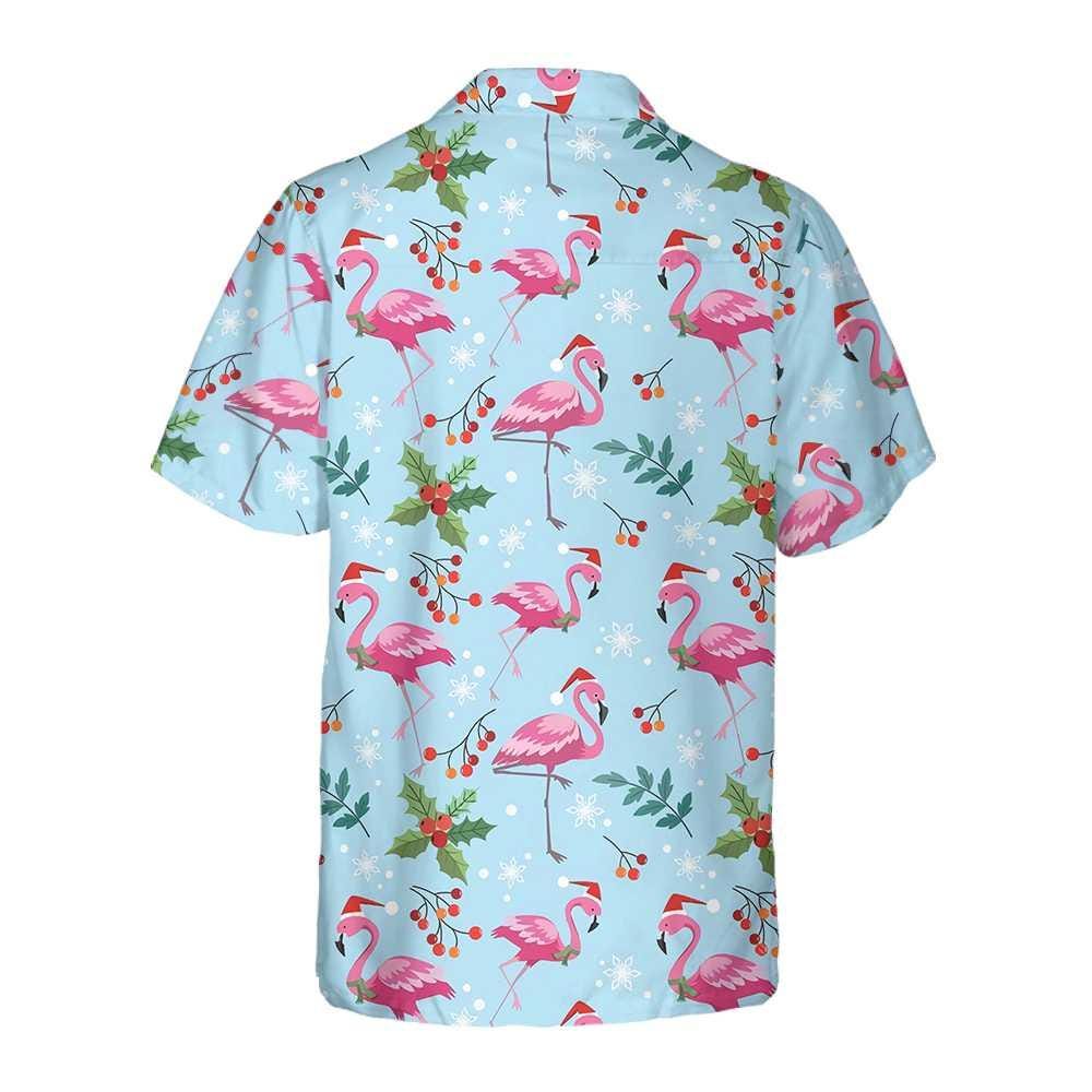 Christmas Flamingo Seamless Pattern Hawaiian Shirt, Tropical Holiday Aloha Shirt for Men Women, Cute Xmas Flamingo Button-Up, S-5XL