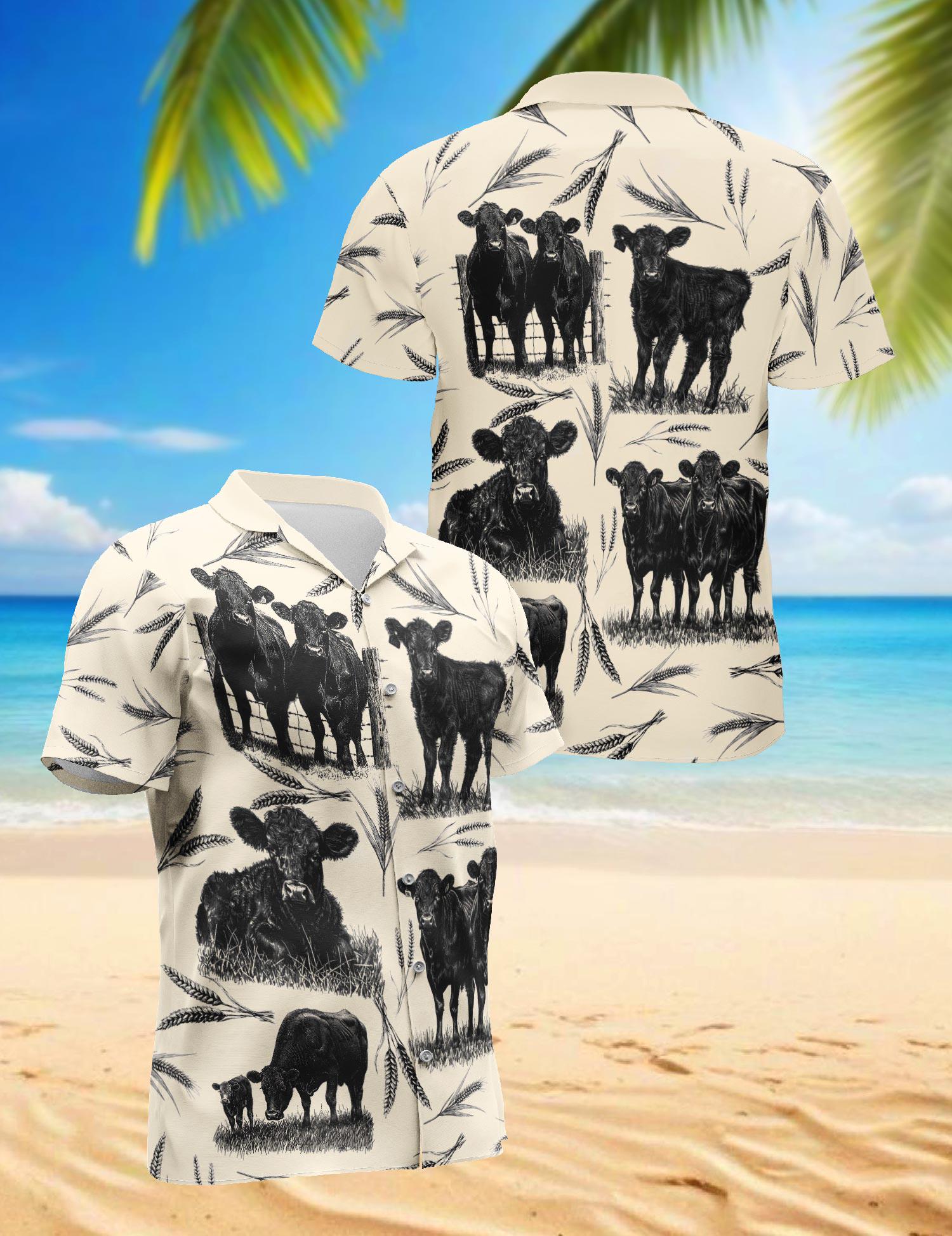 Cow Hawaiian Shirt Vintage Cattle Farm Lovers Shirt, Retro Farmer Gift Aloha Shirt Summer Unisex Button-Up Top, S–5XL