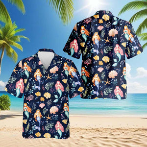 Cute Mermaid Hawaiian Shirt, Fun Mermaid Aloha Shirt for Men Women, Tropical Ocean Button-Up Summer Top, S-5XL