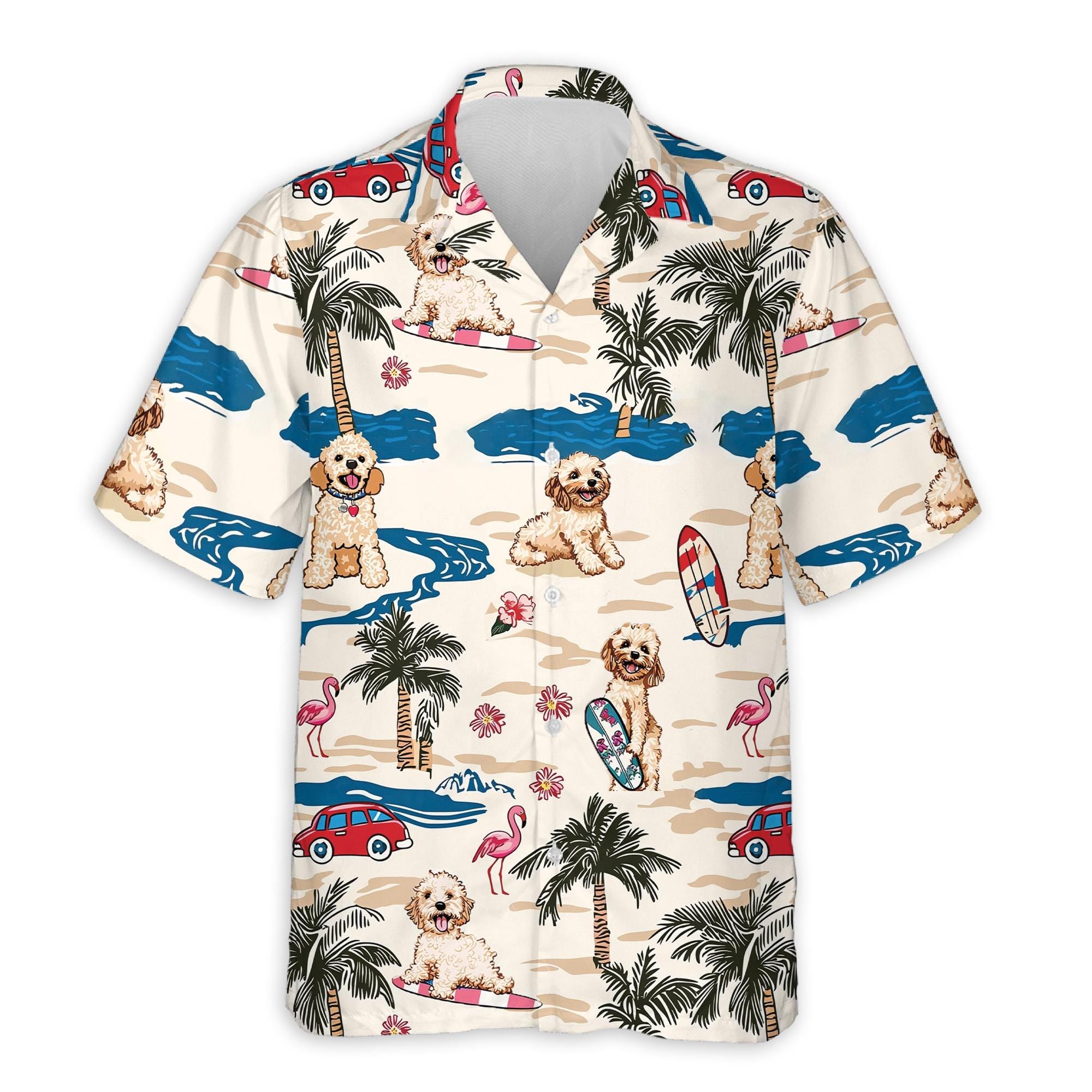 Goldendoodle Beach Hawaiian Shirt, Cute Dog Summer Aloha Shirt, Doodle Lover Button Down, Vacation Casual Outfit Gift, S-5XL