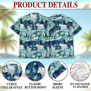 Winter Wolf Hawaiian Shirt, Snow Wolf Aloha Shirt for Men Women, Arctic Wolf Pattern Button Up Winter Nature Top, S-5XL