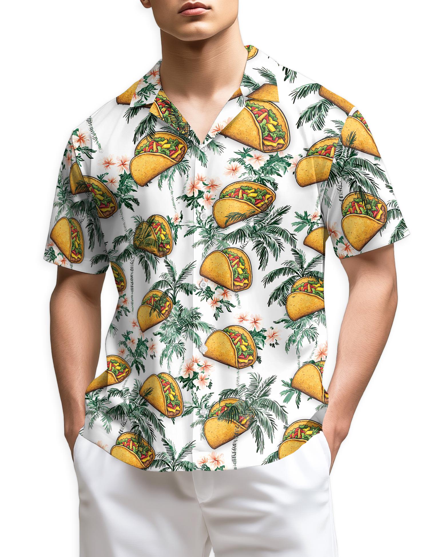 Taco Tropical Vintage Hawaiian Shirt, Retro Taco Aloha Shirt, Funny Food Button Down, Summer Beach Vacation Casual Outfit Gift, S-5XL