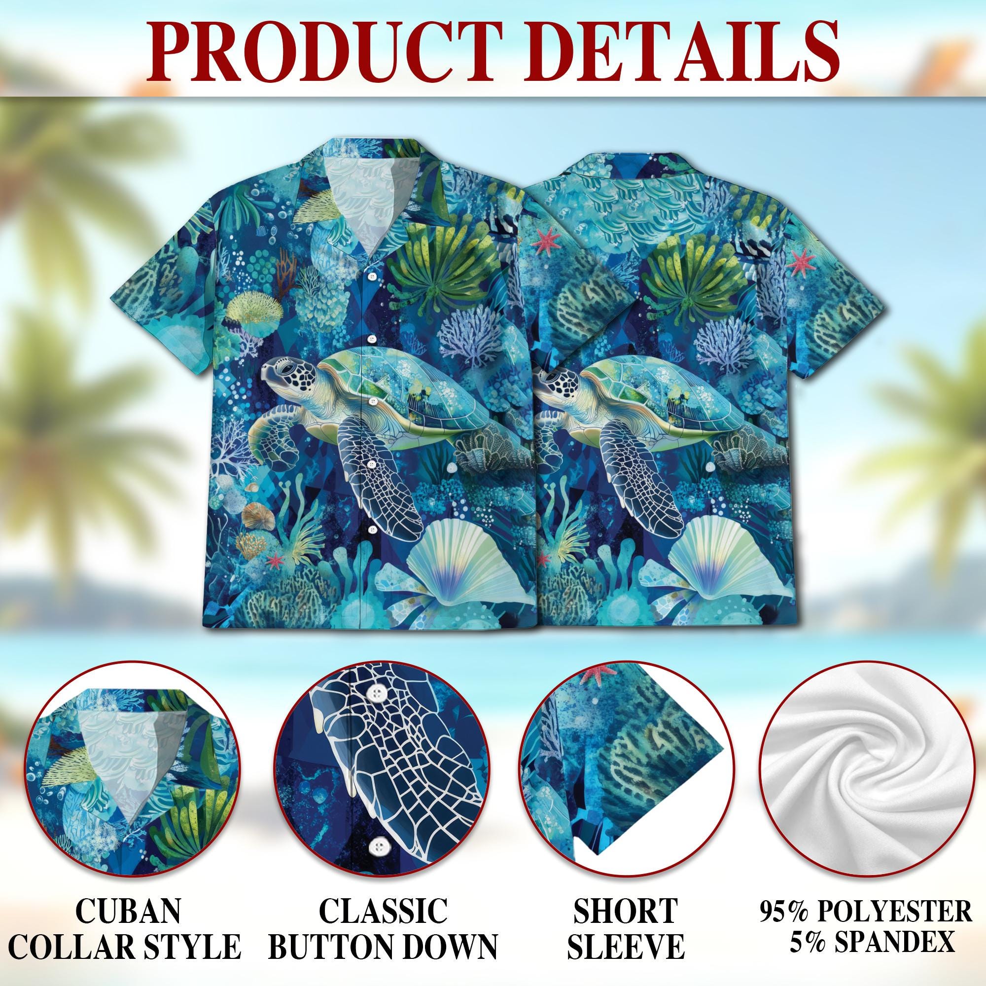 Turtle Coral Hawaiian Shirt, Sea Turtle Aloha Shirt, Ocean Reef Button Down, Tropical Beach Vacation Outfit, S-5XL