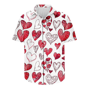 Valentine’s Day Heart Hawaiian Shirt, Love Heart Print Button Down, Romantic Aloha Shirt, Couples Valentine Outfit, S-5XL