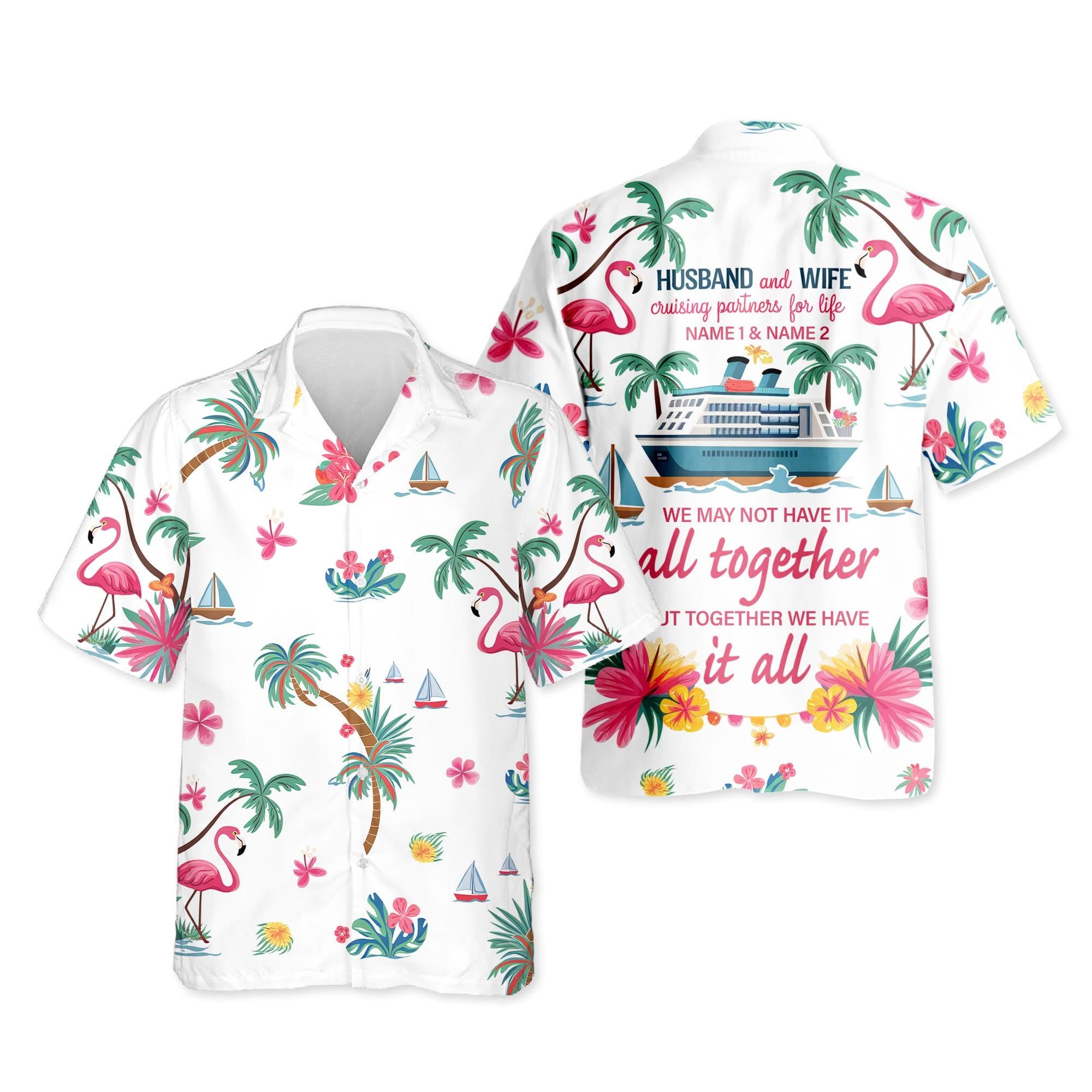 Cruising Partners Hawaiian Shirt, Husband and Wife Matching Aloha Shirt, Custom Couple Cruise Outfit, Vacation Button Down Gift, S-5XL