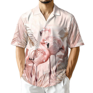 Art Flamingo Hawaiian Shirt, Pink Flamingo Aloha Shirt, Tropical Bird Button Down, Summer Beach Vacation Casual Outfit Gift, S-5XL