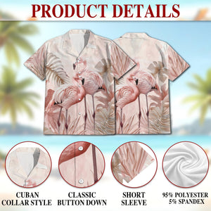 Art Flamingo Hawaiian Shirt, Pink Flamingo Aloha Shirt, Tropical Bird Button Down, Summer Beach Vacation Casual Outfit Gift, S-5XL