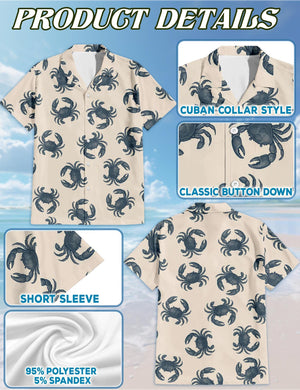 Crab Pattern Hawaiian Shirt, Tropical Crab Aloha Shirt, Beach Seafood Button Down, Summer Vacation Casual Outfit Gift, S-5XL