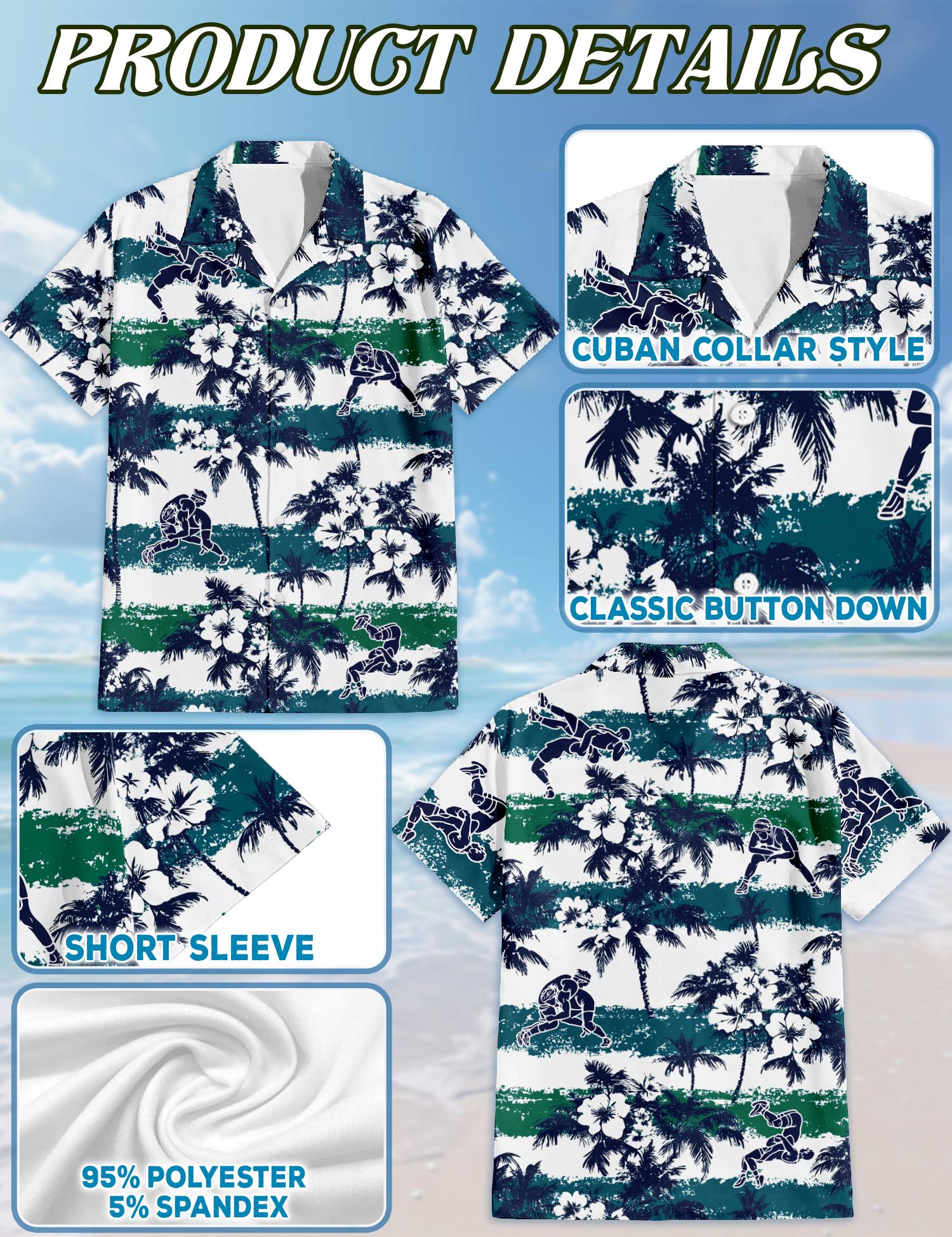 Wrestling Hawaiian Shirt, White Palm Aloha Shirt, Wrestling Fan Button Down, Tropical Summer Beach Casual Outfit, S-5XL
