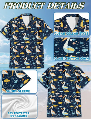 Pelican Pattern Hawaiian Shirt, Coastal Bird Aloha Shirt, Tropical Seaside Button Down, Beach Vacation Outfit, S-5XL
