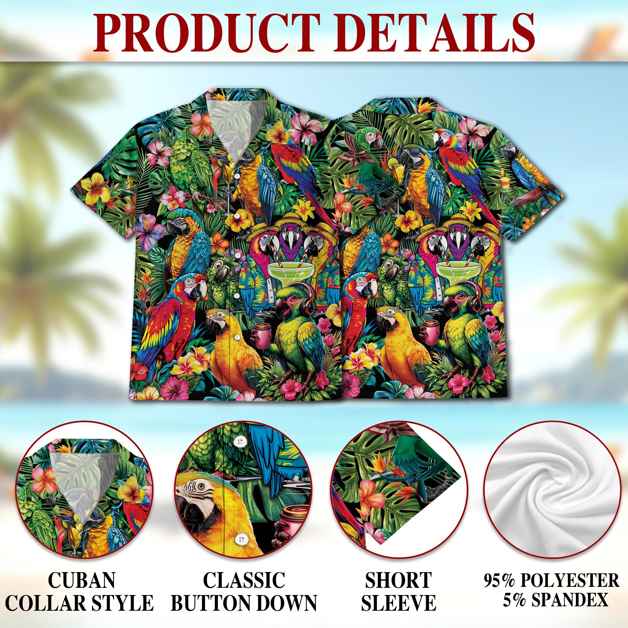 Amazing Aloha Parrot Hawaiian Shirt, Colorful Parrot Tropical Aloha Shirt, Exotic Bird Beach Vacation Shirt, Unisex Hawaiian Shirt, S–5XL