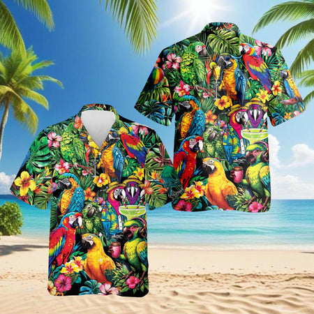 Amazing Aloha Parrot Hawaiian Shirt, Colorful Parrot Tropical Aloha Shirt, Exotic Bird Beach Vacation Shirt, Unisex Hawaiian Shirt, S–5XL