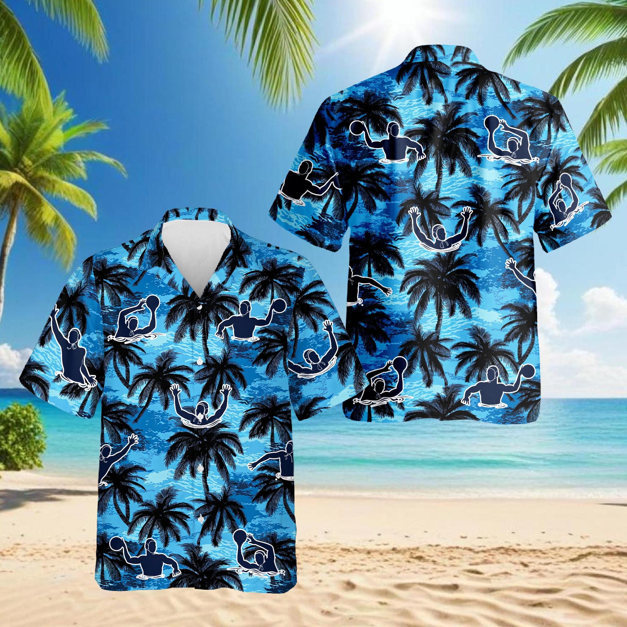 Water Tropical Coconut Tree Hawaiian Shirt, Sporty Beach Aloha Shirt, Water Sports Hawaiian Shirt, Summer Vacation Unisex Shirt S–5XL